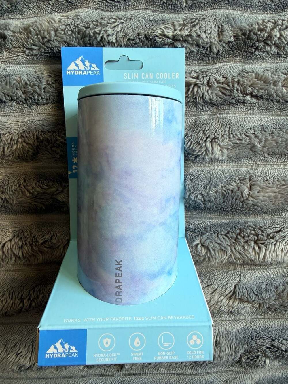 HydraPeak 12oz Slim Can Cooler in Blue Watercolor Tie-Dye